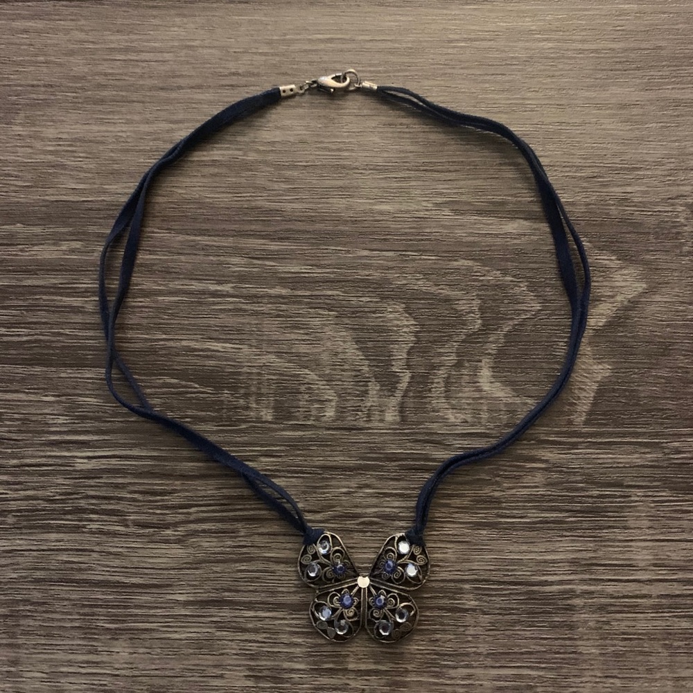 Blue butterfly necklace